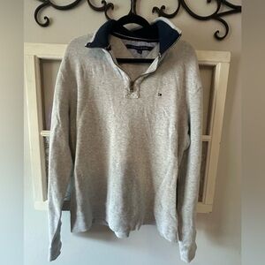 Tommy Hilfiger Navy and Gray Collar Detail Quarter Zip